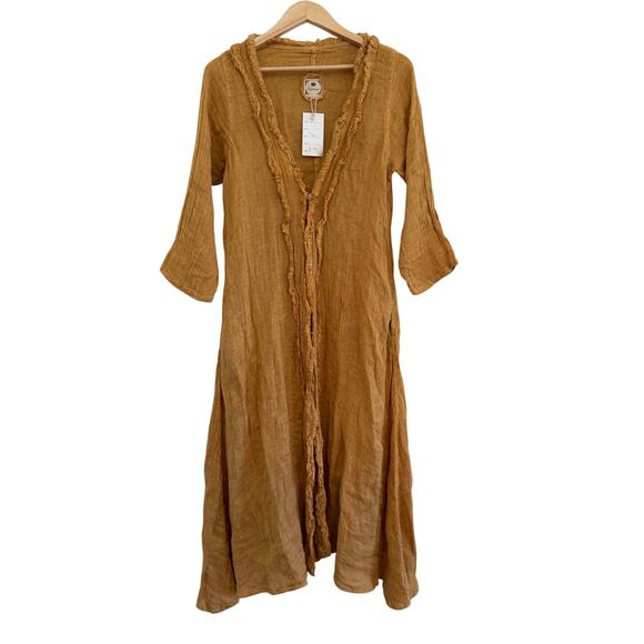 NWT Namsar 100% Linen Open Front Duster Cardigan Women S/M Yellow Boho Fairy - Picture 1 of 15